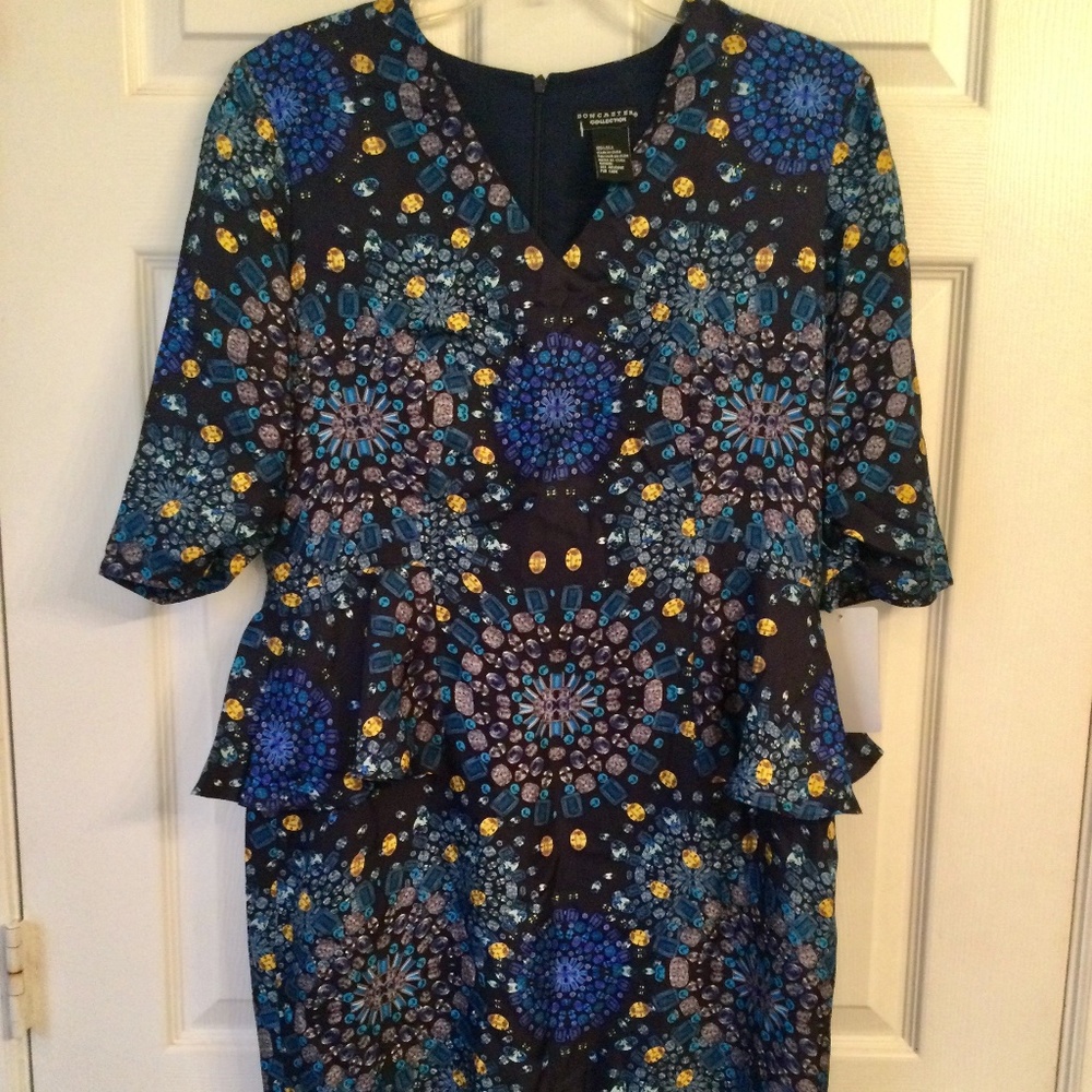 Jeweltone deep blue silk print dress 8